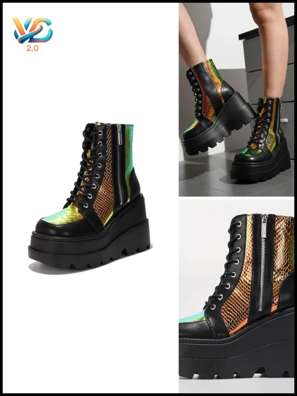 Women's Platform Ankle Boots with Chunky Block Heel